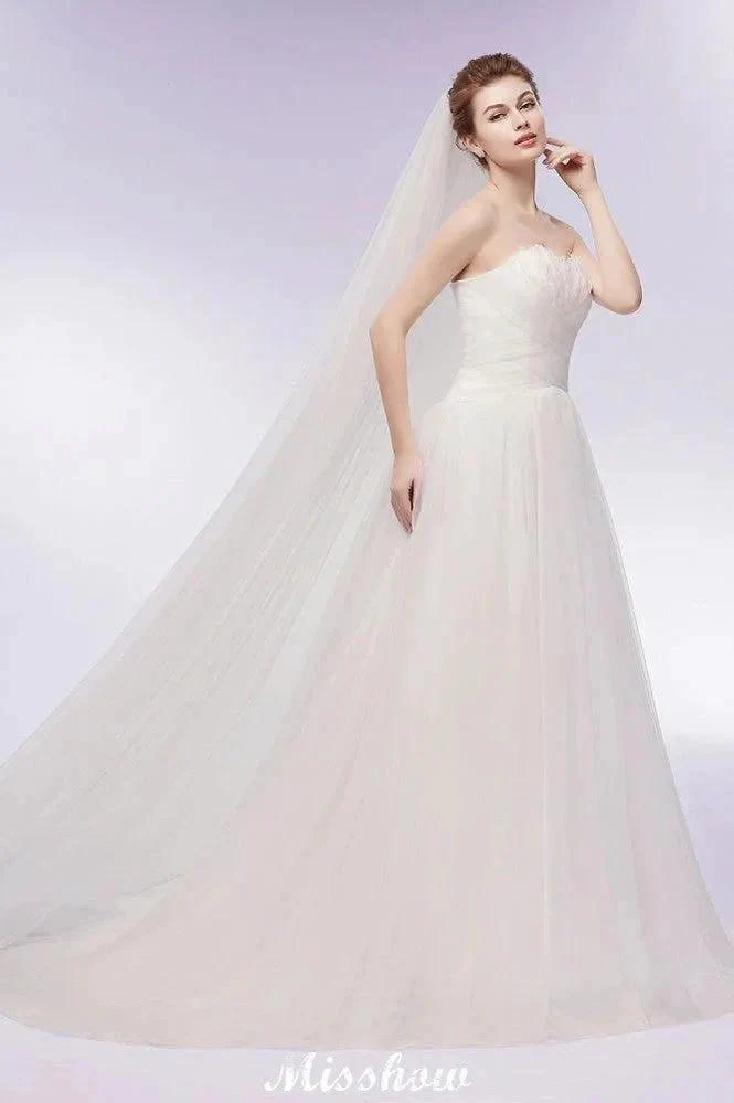 Sweetheart Strapless A-line Feathers Tulle Wedding Dresses - Image 10