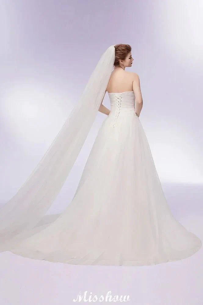 Sweetheart Strapless A-line Feathers Tulle Wedding Dresses - Image 2
