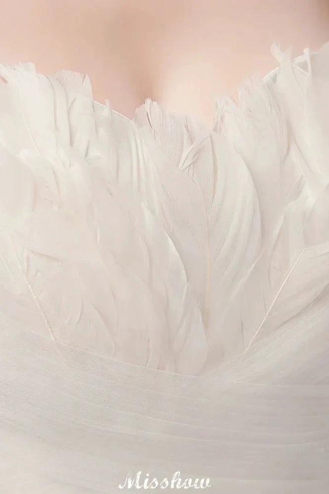 Sweetheart Strapless A-line Feathers Tulle Wedding Dresses - Image 4