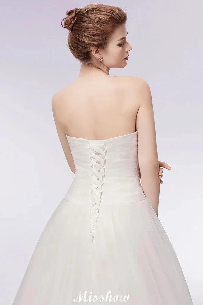Sweetheart Strapless A-line Feathers Tulle Wedding Dresses - Image 8