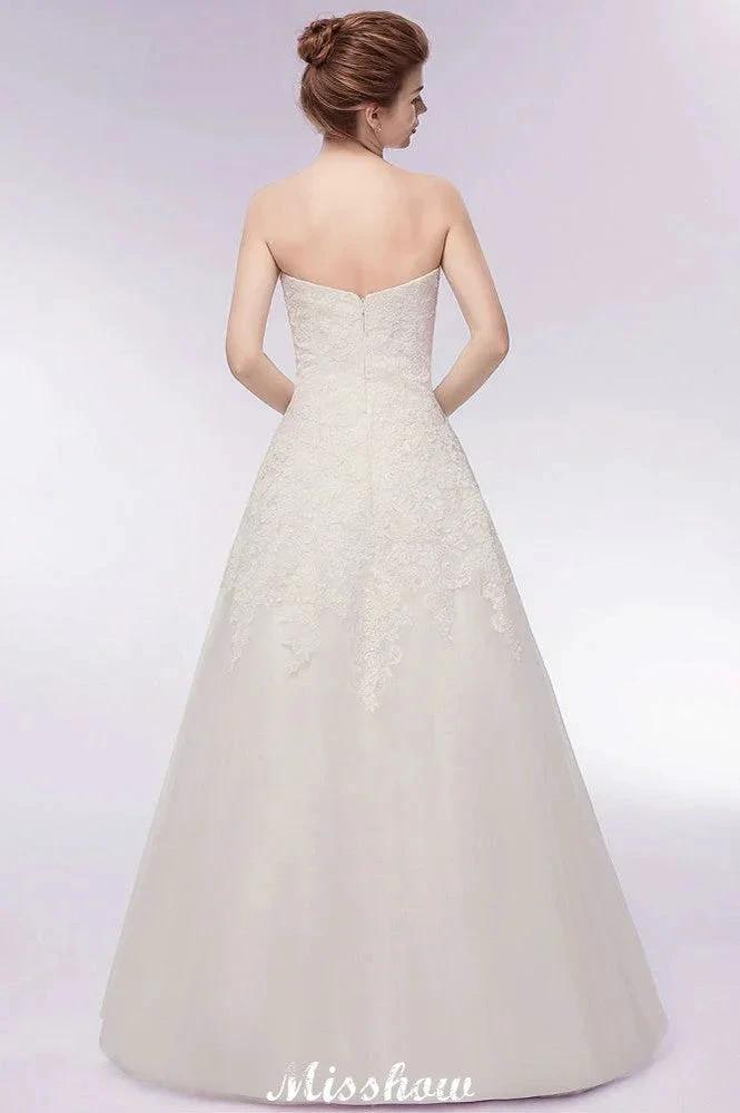 Sweetheart Strapless A-line Long Lace Tulle Wedding Dresses - Image 2