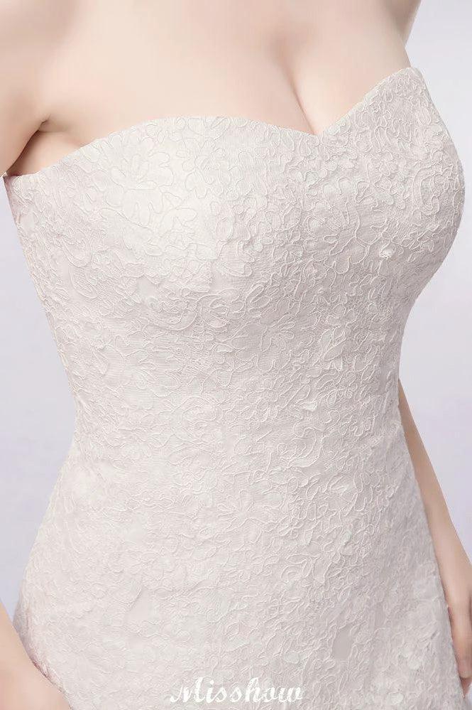 Sweetheart Strapless A-line Long Lace Tulle Wedding Dresses - Image 3