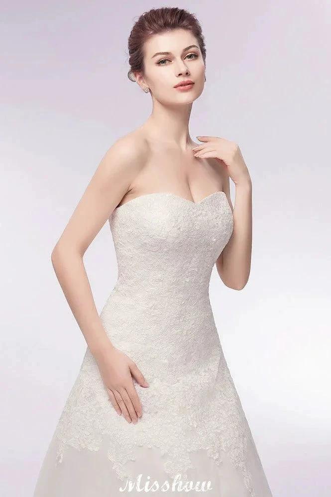 Sweetheart Strapless A-line Long Lace Tulle Wedding Dresses - Image 4