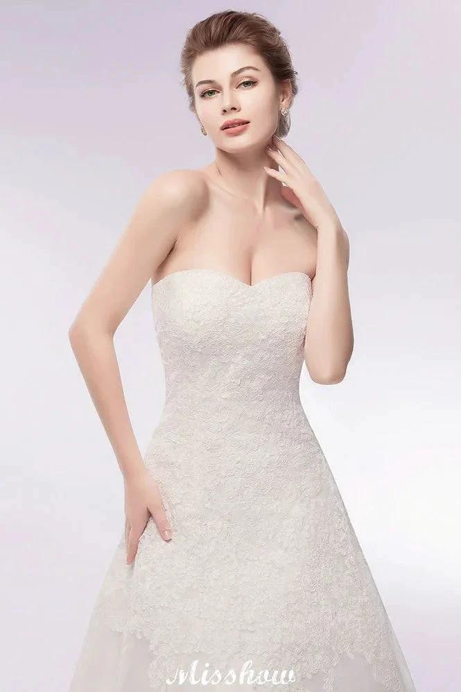 Sweetheart Strapless A-line Long Lace Tulle Wedding Dresses - Image 5