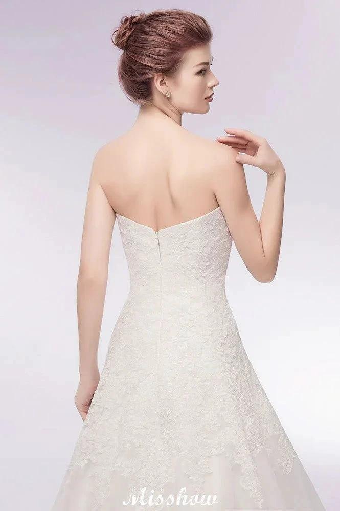Sweetheart Strapless A-line Long Lace Tulle Wedding Dresses - Image 7