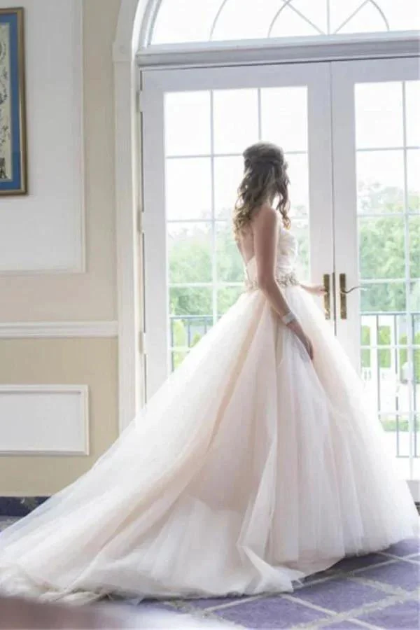 Sweetheart Strapless Flowers Beading Wedding Dress With Court Train WD092 - Image 2