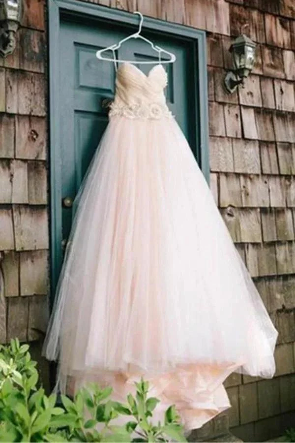 Sweetheart Strapless Flowers Beading Wedding Dress With Court Train WD092 - Image 3