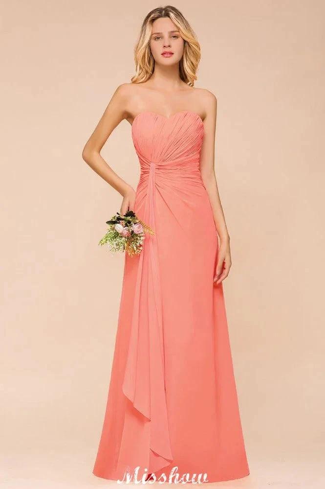 Sweetheart Strapless Ruffle Bridesmaid Dress Chiffon Long Maid of Honor Dress