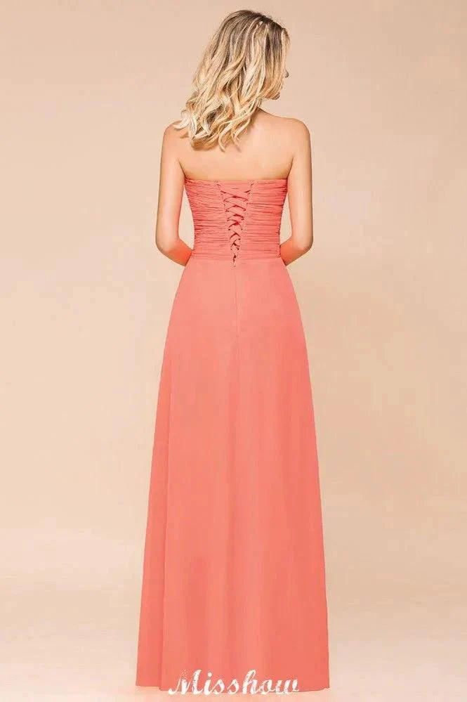 Sweetheart Strapless Ruffle Bridesmaid Dress Chiffon Long Maid of Honor Dress - Image 2