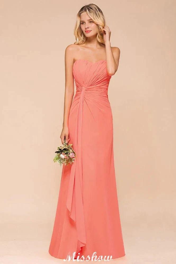 Sweetheart Strapless Ruffle Bridesmaid Dress Chiffon Long Maid of Honor Dress - Image 3