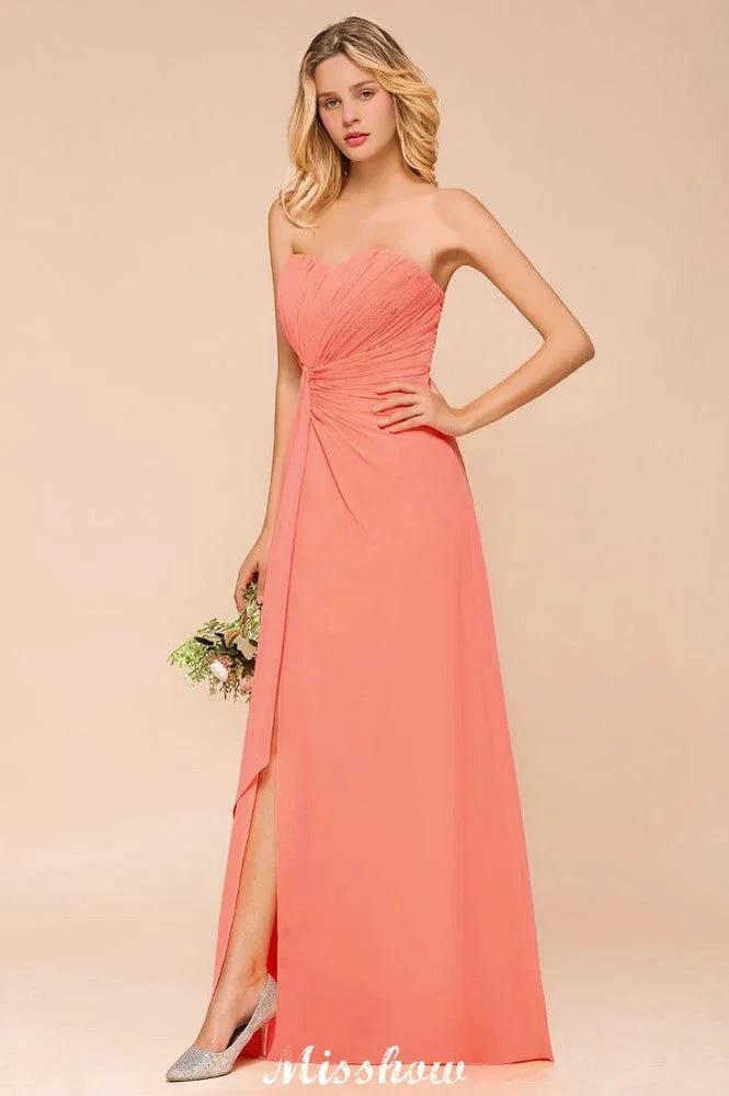 Sweetheart Strapless Ruffle Bridesmaid Dress Chiffon Long Maid of Honor Dress - Image 4