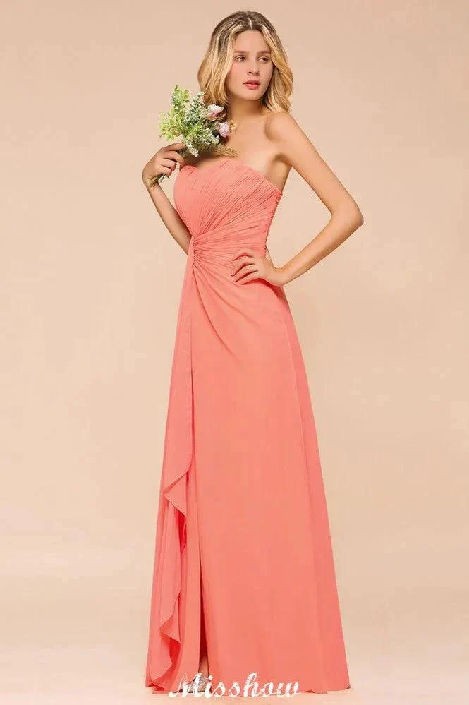 Sweetheart Strapless Ruffle Bridesmaid Dress Chiffon Long Maid of Honor Dress - Image 5