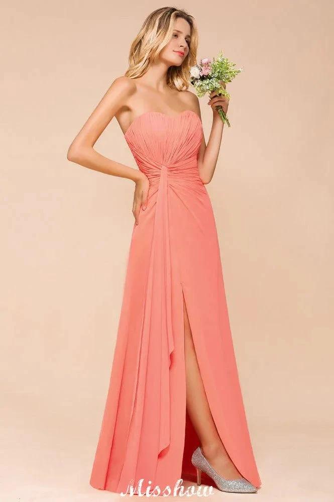 Sweetheart Strapless Ruffle Bridesmaid Dress Chiffon Long Maid of Honor Dress - Image 6