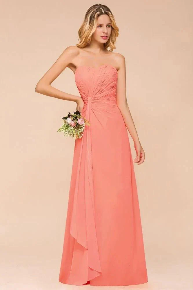 Sweetheart Strapless Ruffle Bridesmaid Dress Chiffon Long Maid of Honor Dress - Image 7
