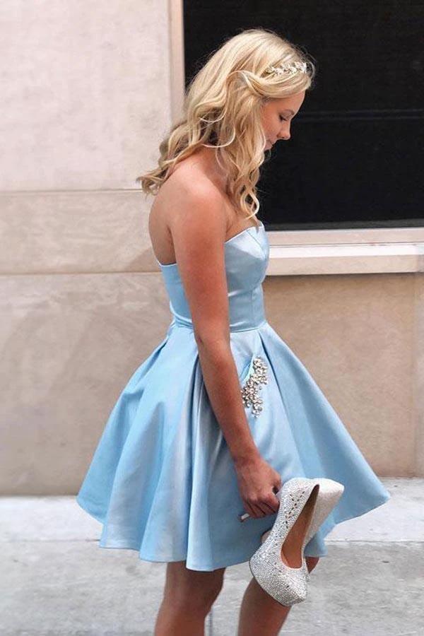 Sweetheart Strapless Sky Blue Short Homecoming/Party Dress with Pockets PD097 - Image 2