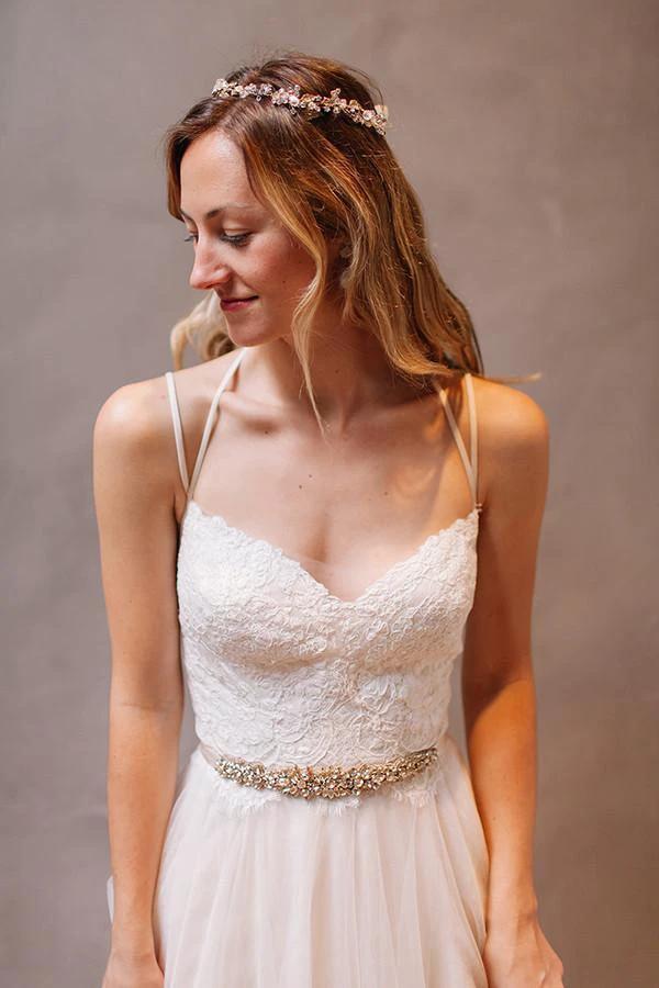 Sweetheart Straps White Chiffon Wedding Dress with Beading PG 202 - Image 2