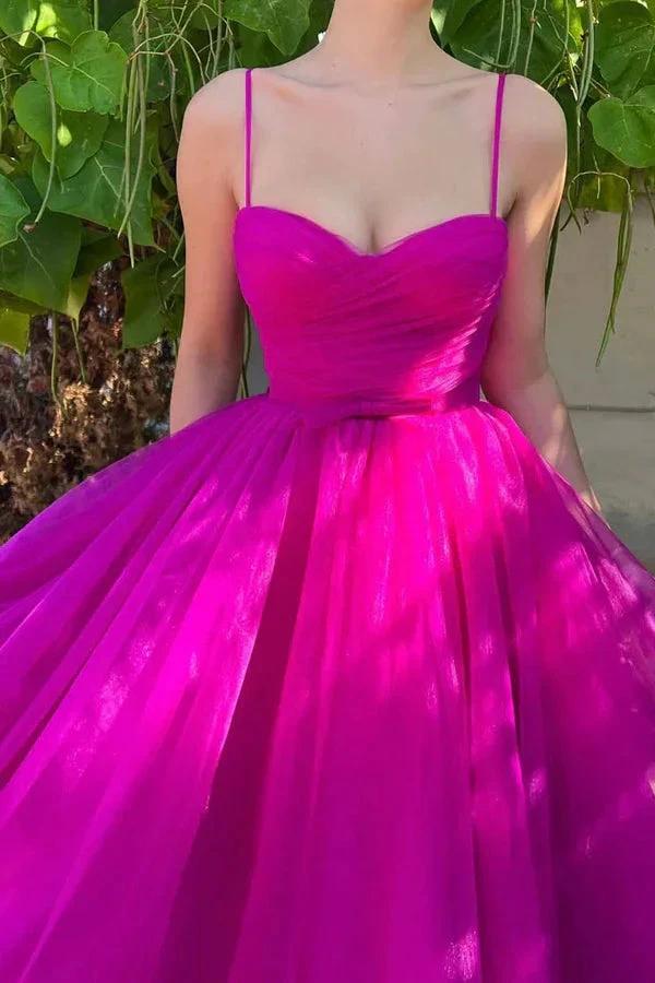 Sweetheart Tea Length Hot Pink Prom Dress Simple Prom Dress PSK565 - Image 5