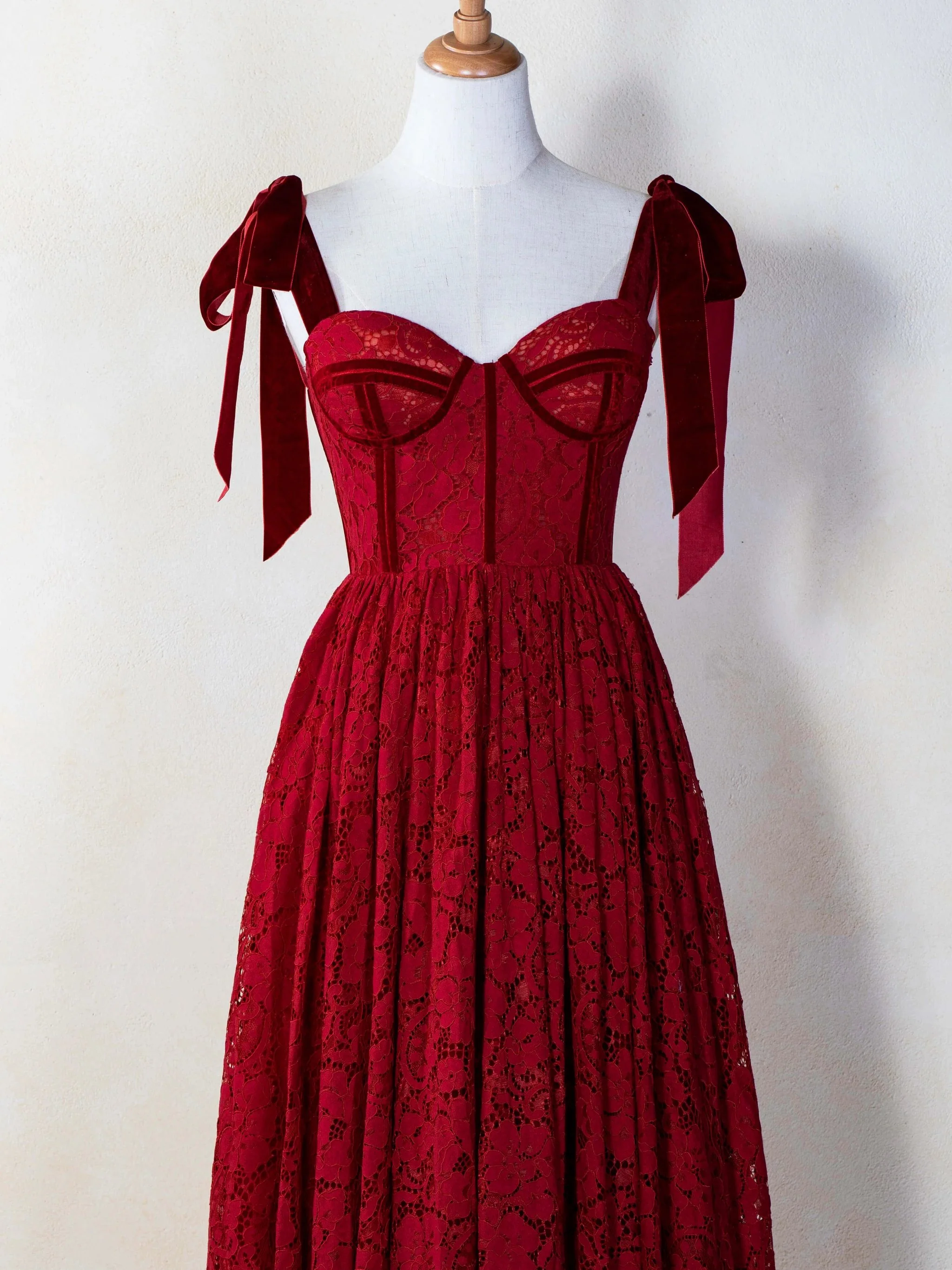Corset Bow Straps Tea Length Lace Prom Dress - Image 5