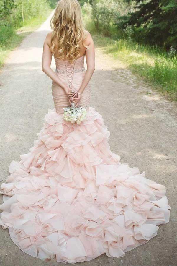 Sweetheart Tiered Train Organza Mermaid Wedding Dress with Beading WD160 - Image 3