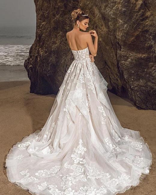Sweetheart Tulle Floral Wedding Dress Sleeveless Aline Bridal Dress - Image 2