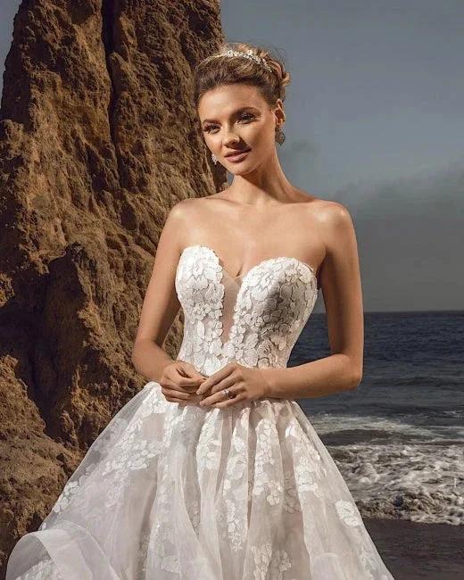 Sweetheart Tulle Floral Wedding Dress Sleeveless Aline Bridal Dress - Image 3
