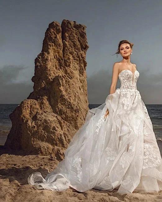 Sweetheart Tulle Floral Wedding Dress Sleeveless Aline Bridal Dress - Image 5