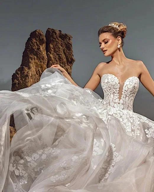 Sweetheart Tulle Floral Wedding Dress Sleeveless Aline Bridal Dress - Image 6