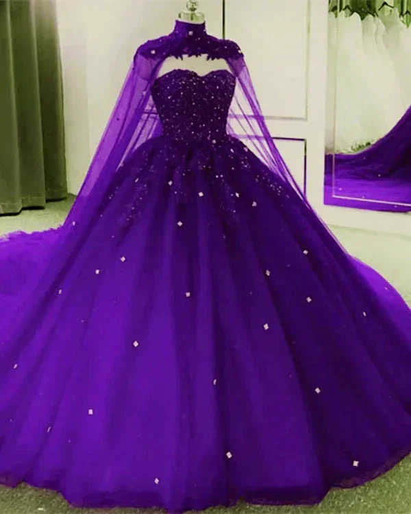 Sweetheart Tulle Lace Ball Gown With Cape, Princess Dress Y742 - Image 3