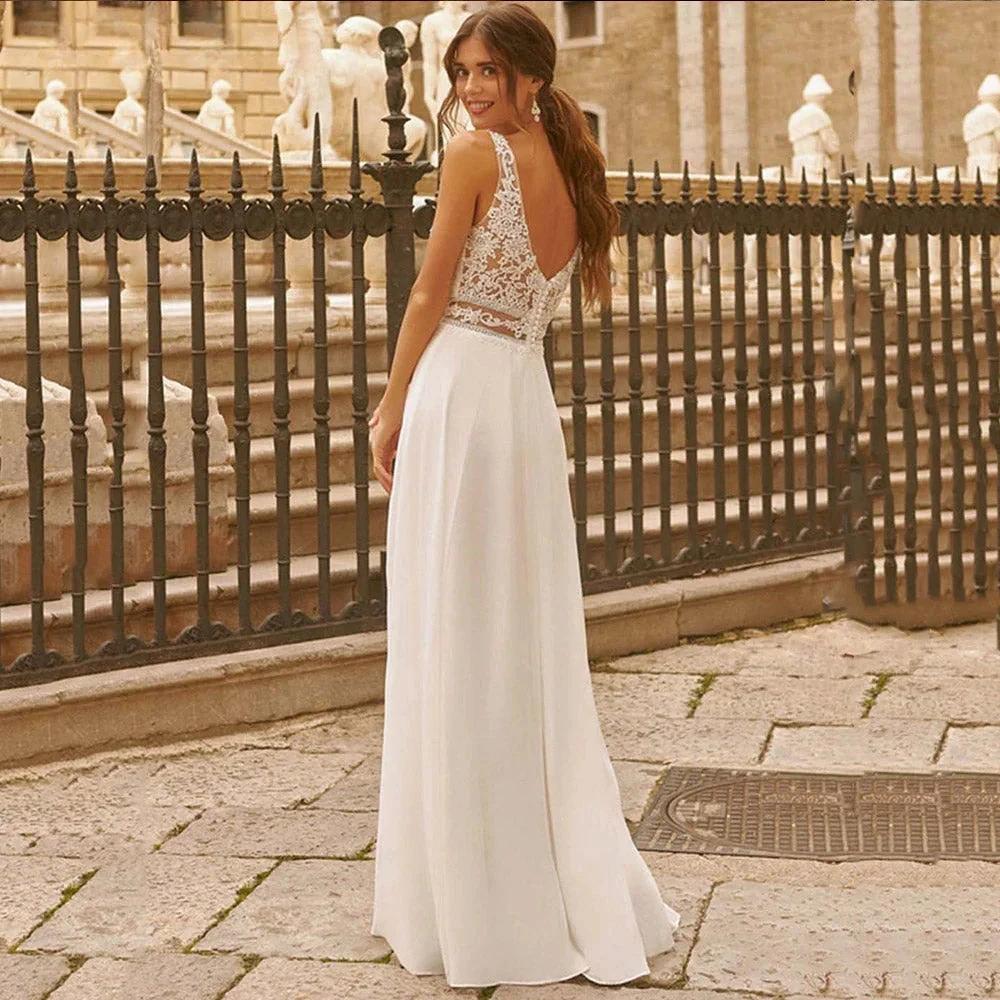 Sweetheart Wedding Dresses for Woman Lace Appliques Boho Bridal Gowns Slit Sleeveless Boho vestidos de novia boda civil - Image 2