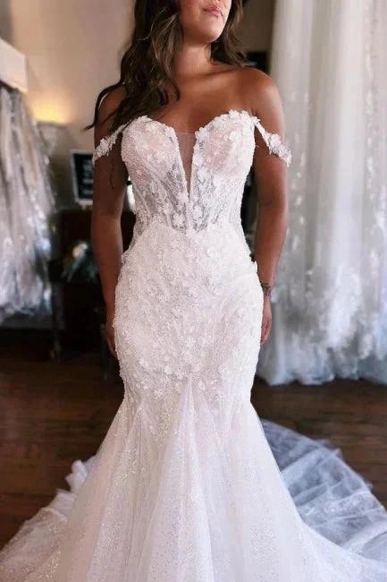 Sweetheart White Mermaid Lace Wedding Dress - Image 3