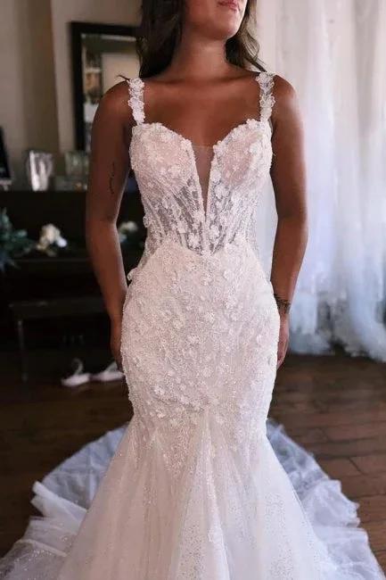 Sweetheart White Mermaid Lace Wedding Dress - Image 4