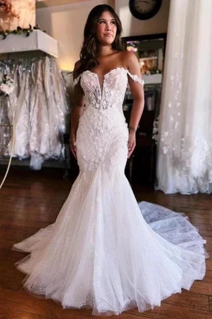 Sweetheart White Mermaid Lace Wedding Dress - Image 5