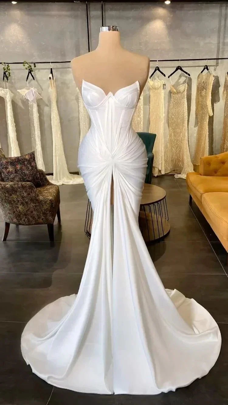 Sweetheart White Satin Wedding Dress,Chic Bridal Dress Y1778 - Image 2