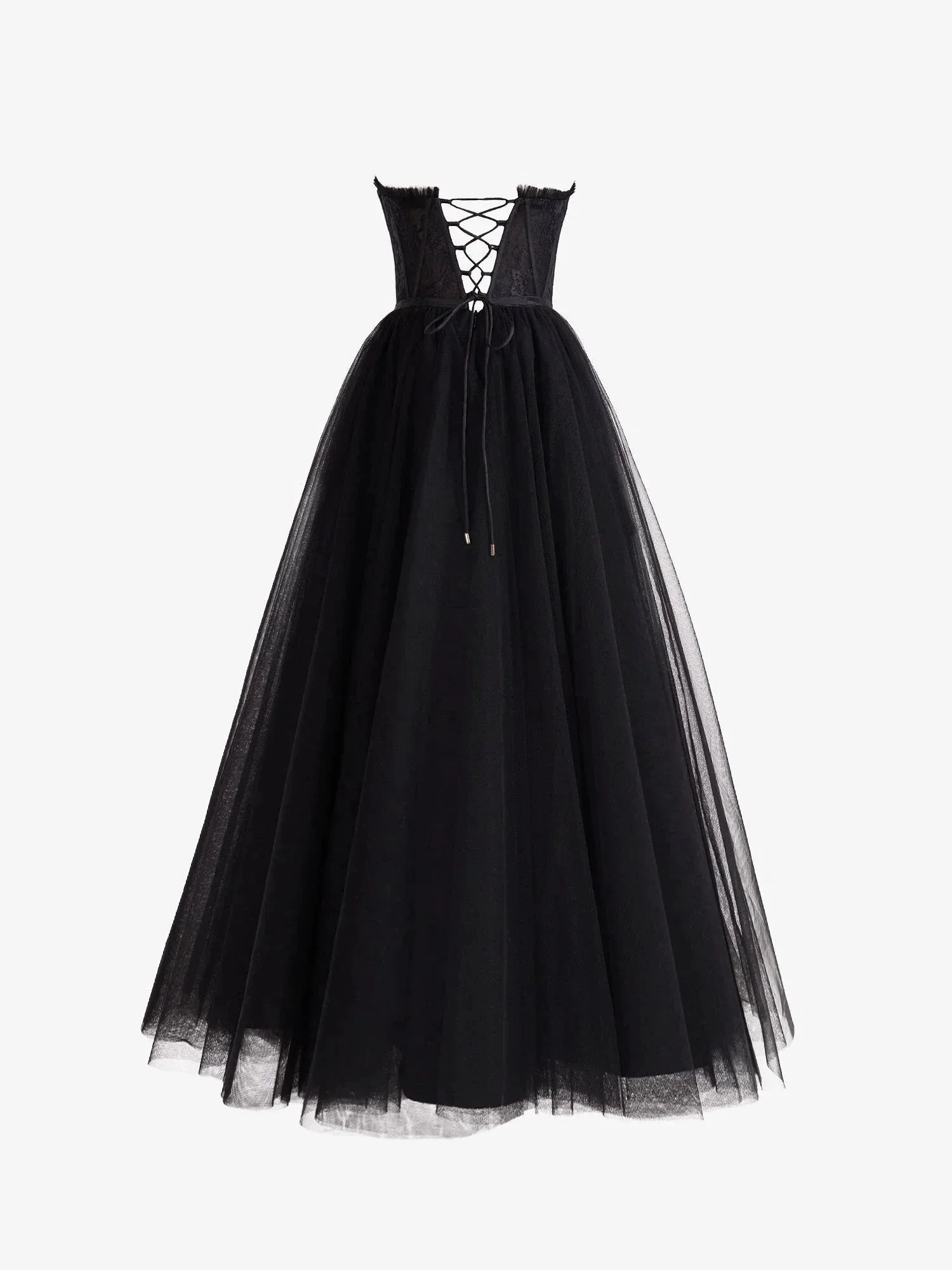 Talia | Black A Line Sweetheart Corset Tulle Prom Dress with Slit - Image 2