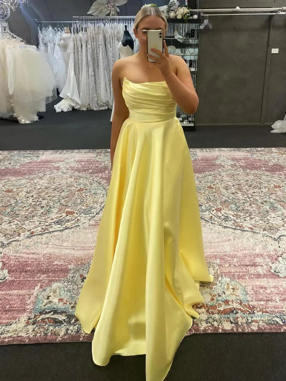 Tanzie | Strapless Sage Green Satin A-line Long Prom Dress - Image 3