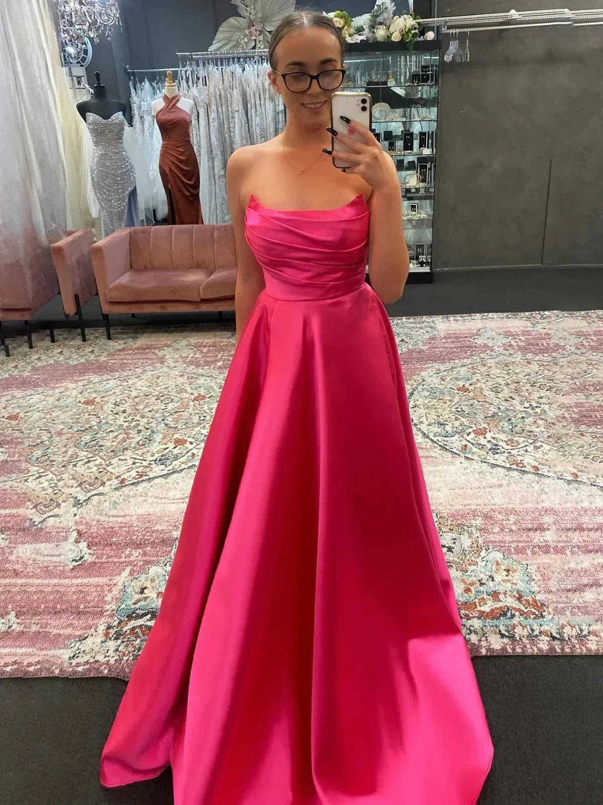 Tanzie | Strapless Sage Green Satin A-line Long Prom Dress - Image 5
