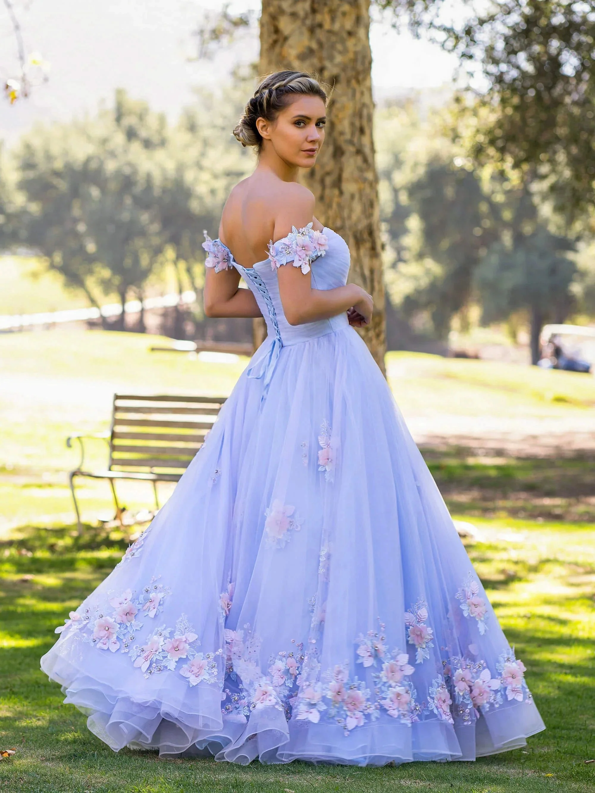 Bernadette |A Line off the shoulder Applique Tulle Floor Length Prom Dress - Image 2