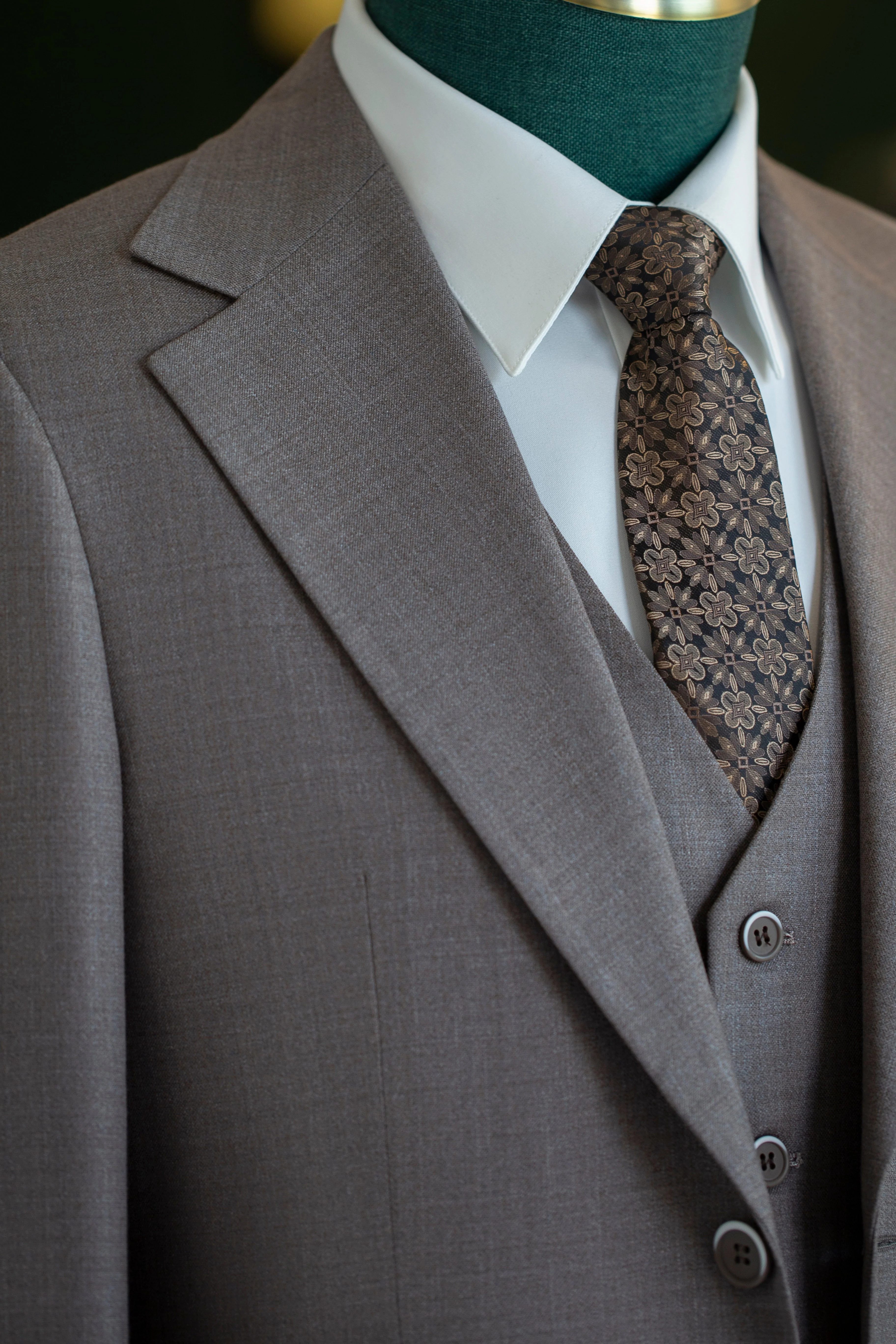 Taupe Wool 3 Piece Wedding Suit For Groom And Groomsmen Tailored Fit - Image 2