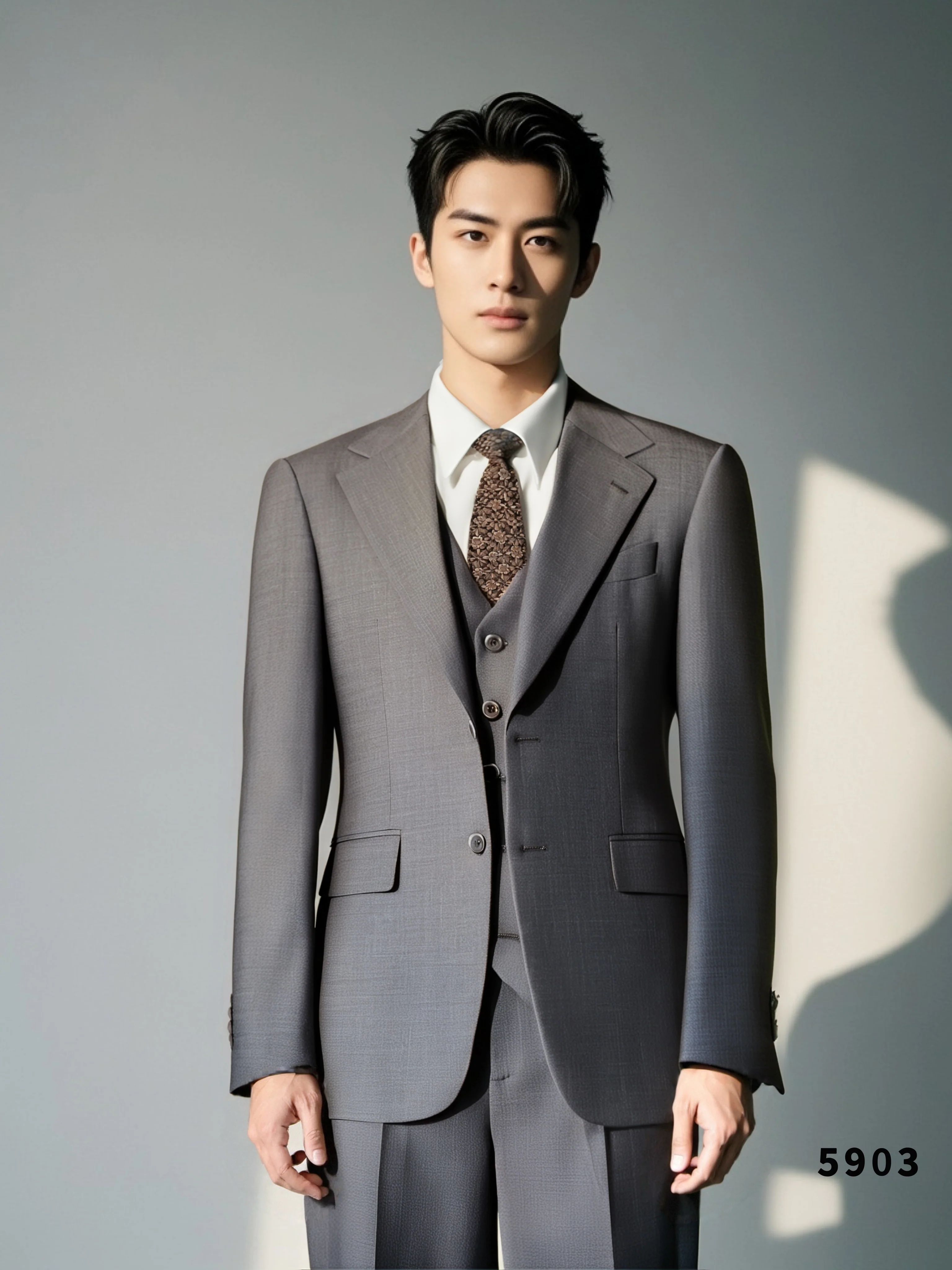 Taupe Wool 3 Piece Wedding Suit For Groom And Groomsmen Tailored Fit - Image 4