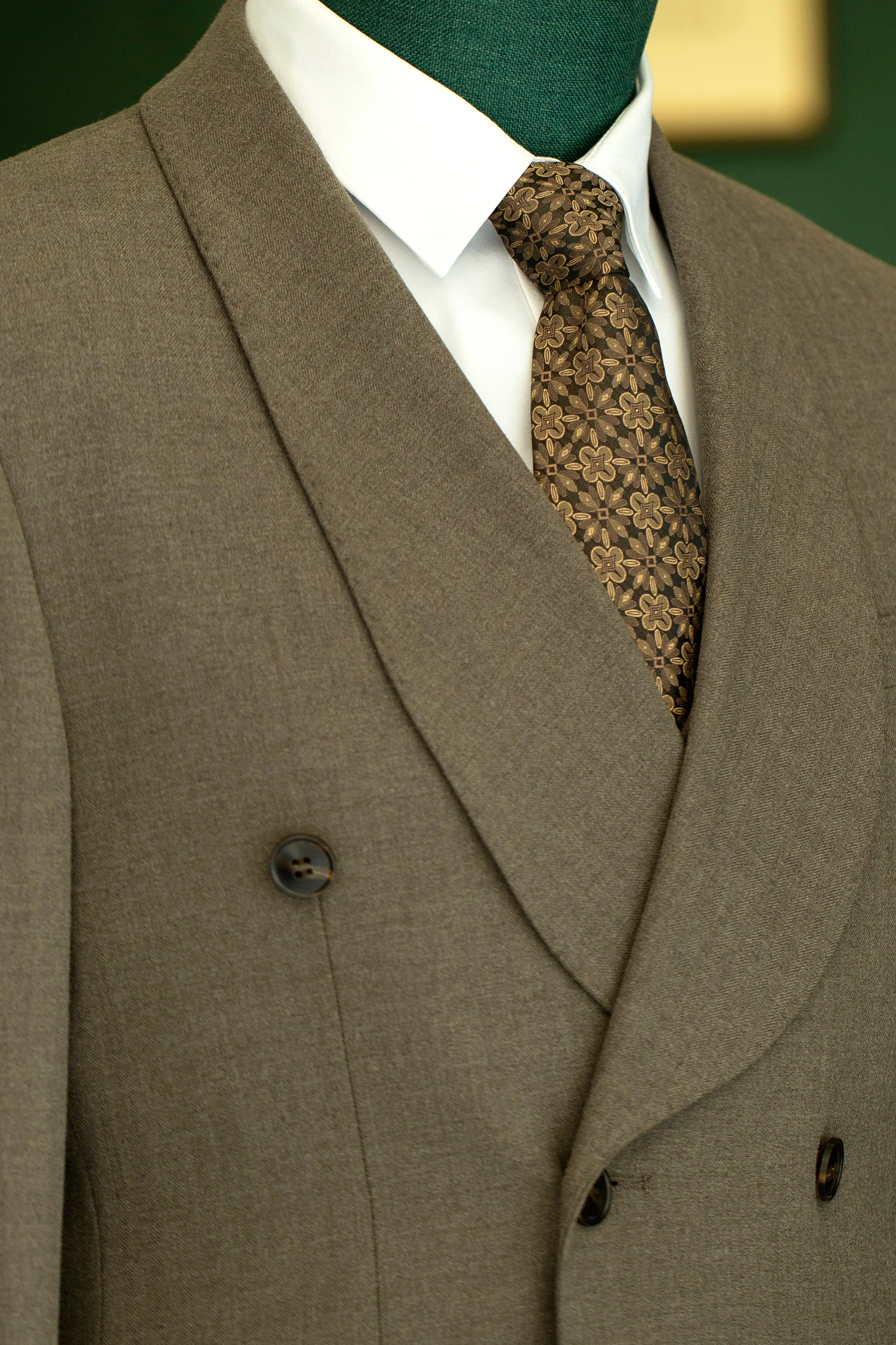 Taupe Wool Double Breasted 3 Piece Wedding Suit for Groom and Groomsmen - Image 2