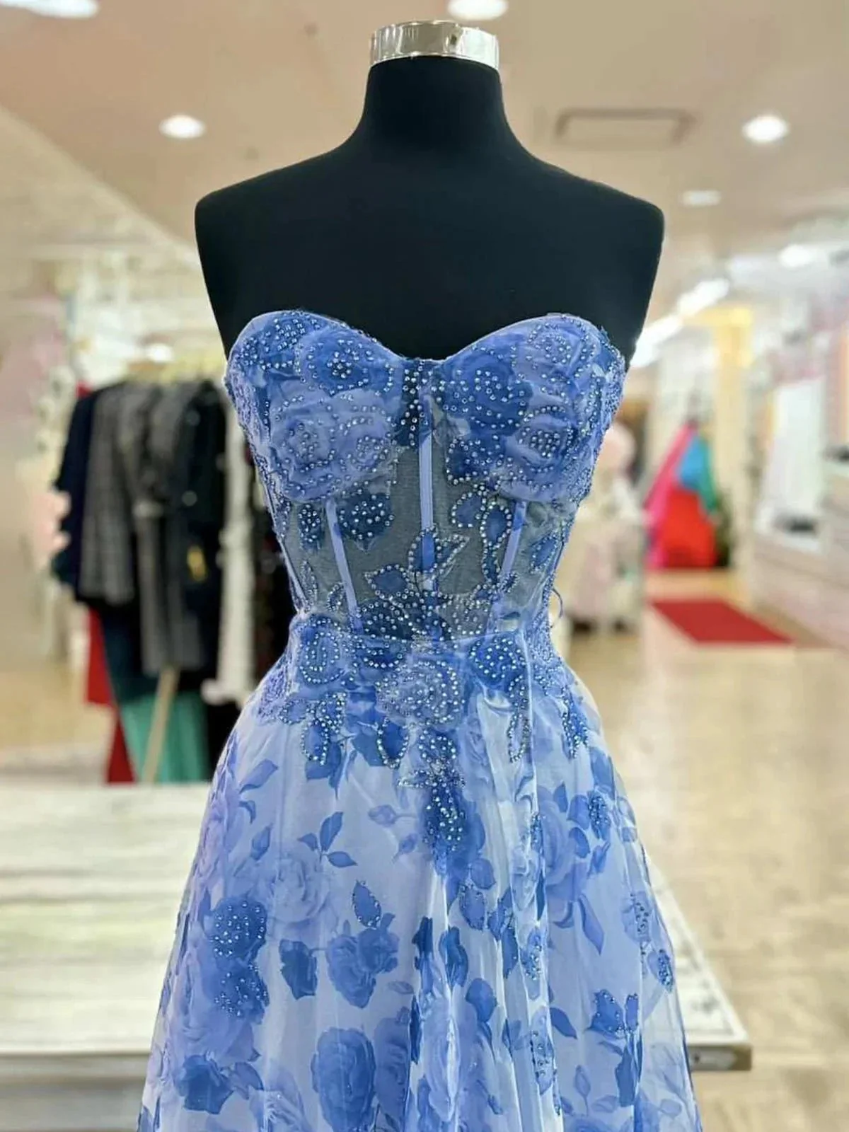Tauri | Strapless Printing Sweetheart Beads A-Line Prom Dress - Image 2