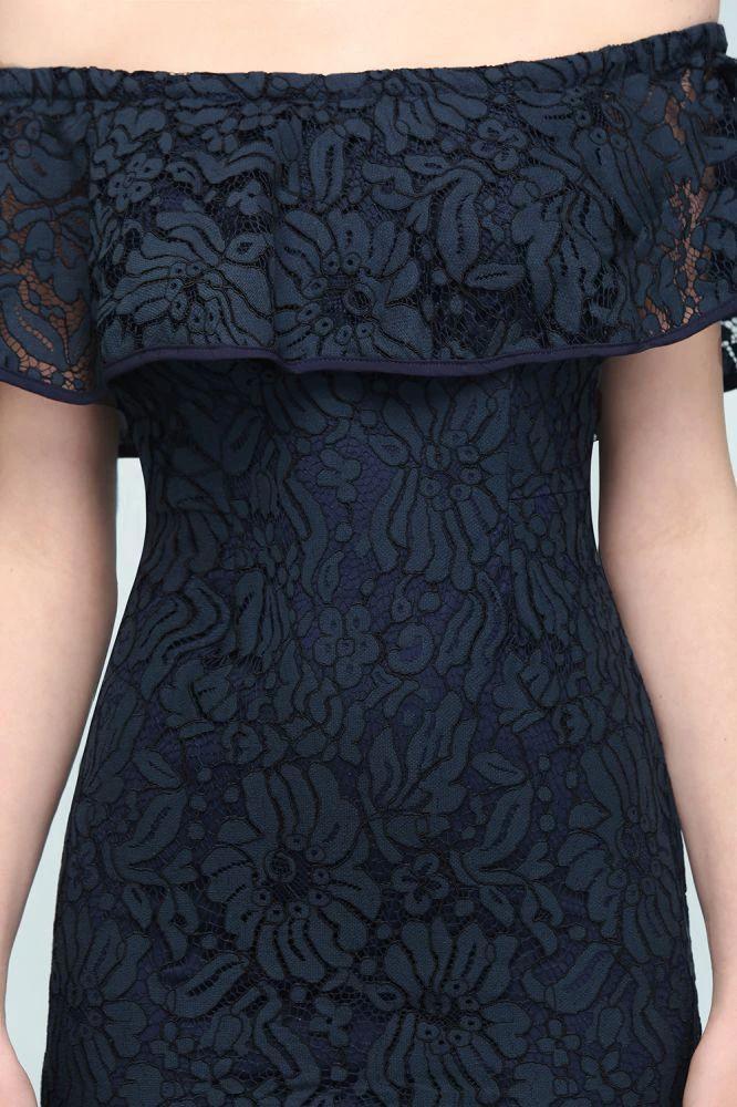 Tea Length Black Mermaid Off-shoulder Lace Prom Dresses - Image 9