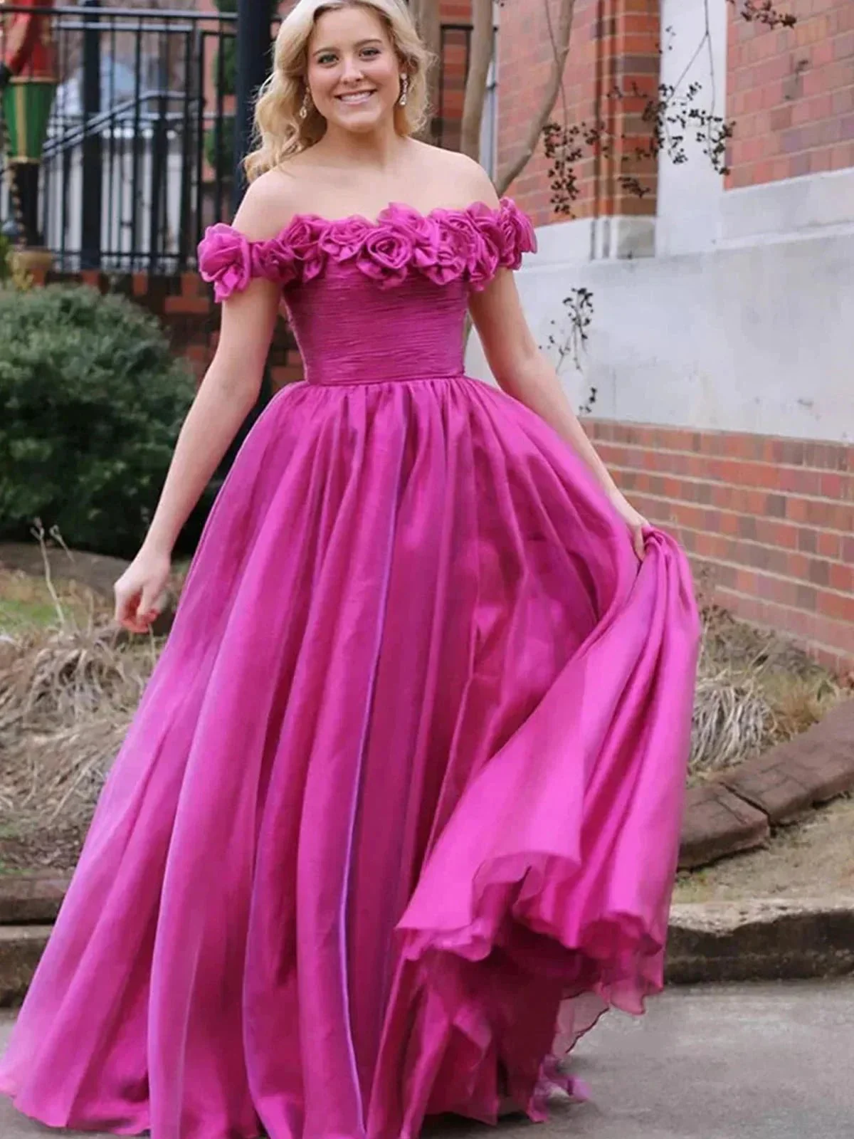 Teodora | Royal Blue Off the Shoulder A-Line Prom Dress with  3D Floral - Image 2