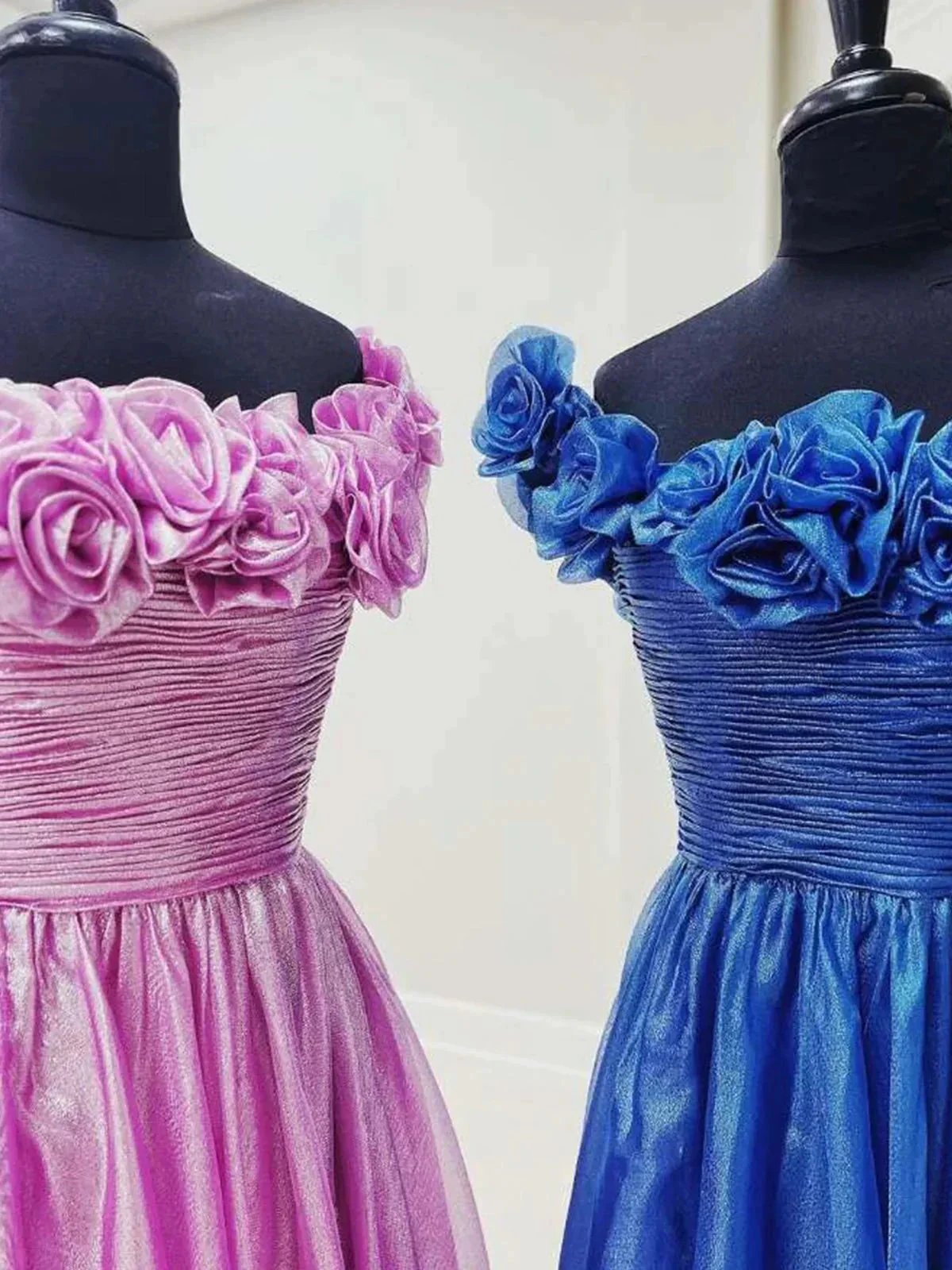 Teodora | Royal Blue Off the Shoulder A-Line Prom Dress with  3D Floral - Image 8