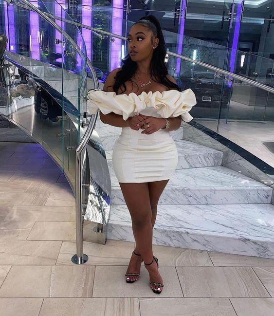 Thigh Length Ruffle Sleeve Pretty Off Shoulder Black Girl Homecoming Dress Cocktail Dresses Y64 - Image 2