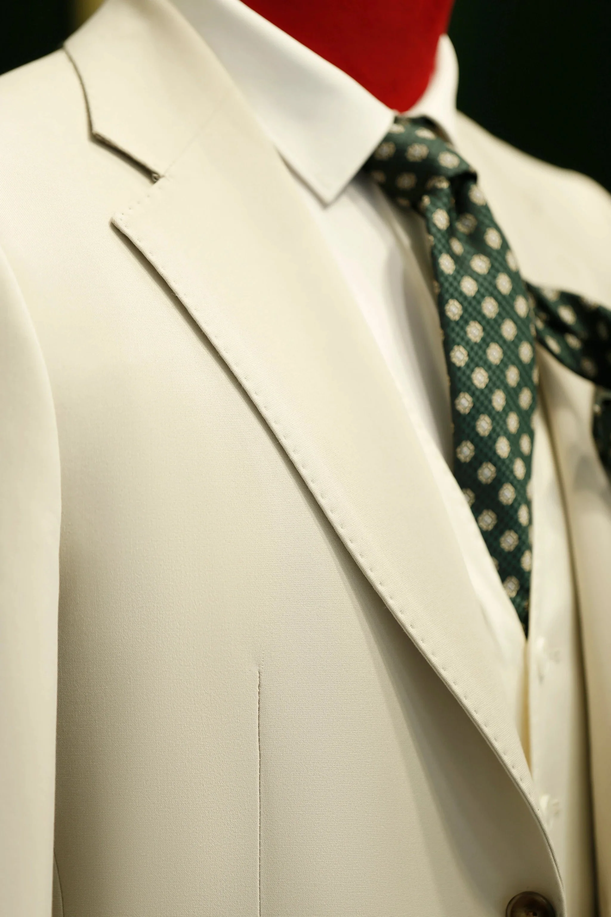 Cream Three Piece Wool Suit For Summer Wedding Groom Attire - Image 3