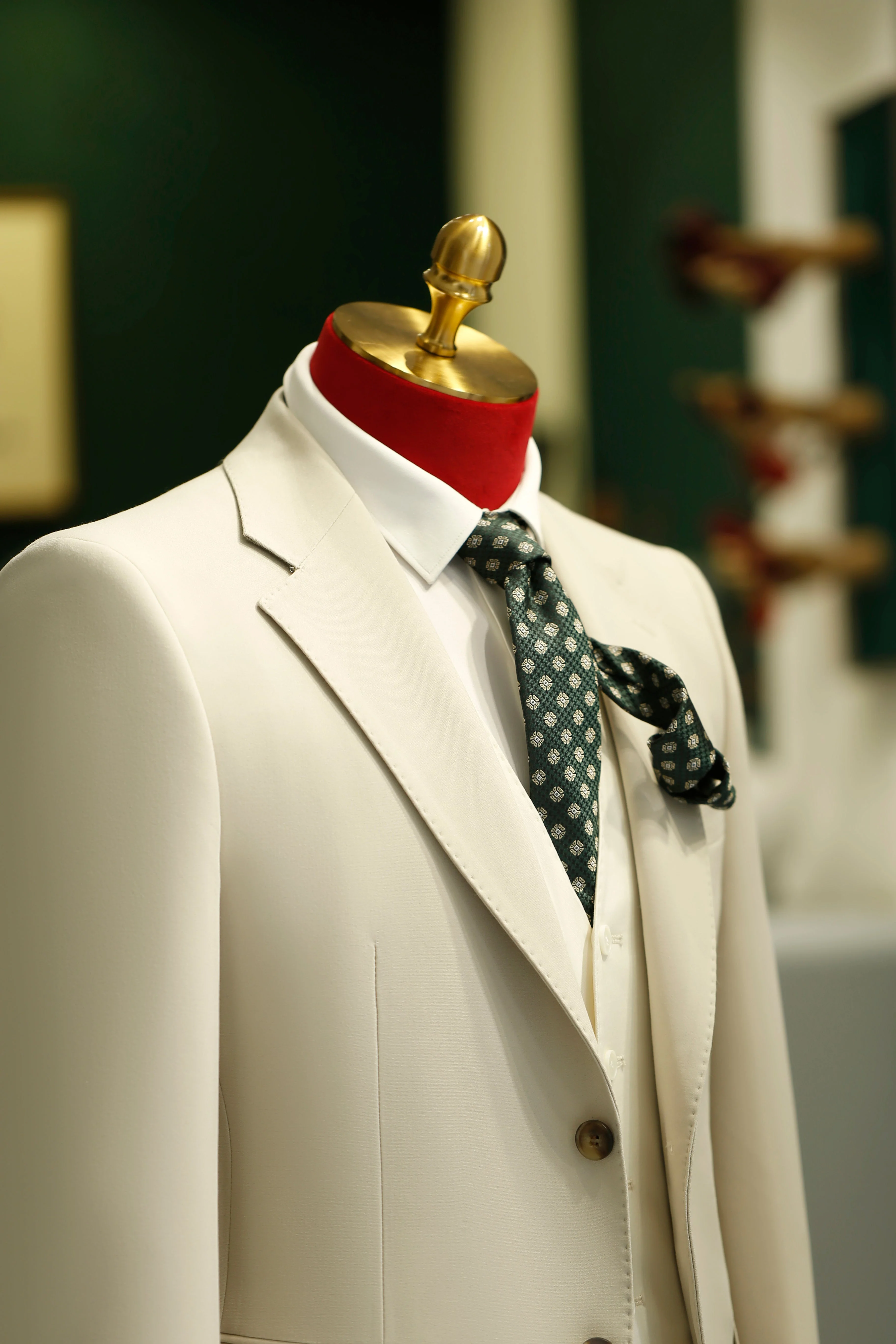 Cream Three Piece Wool Suit For Summer Wedding Groom Attire - Image 5