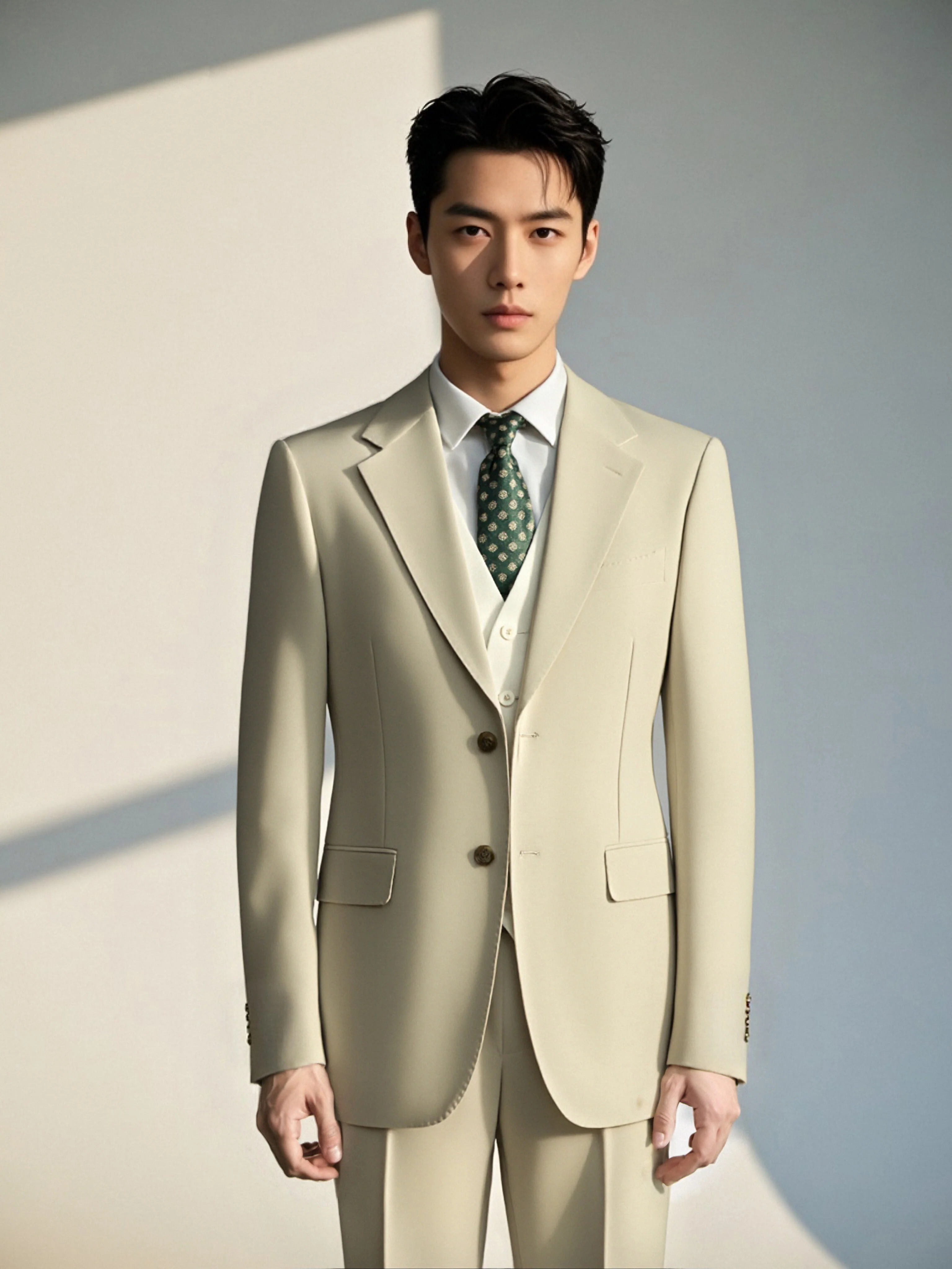 Cream Three Piece Wool Suit For Summer Wedding Groom Attire - Image 6