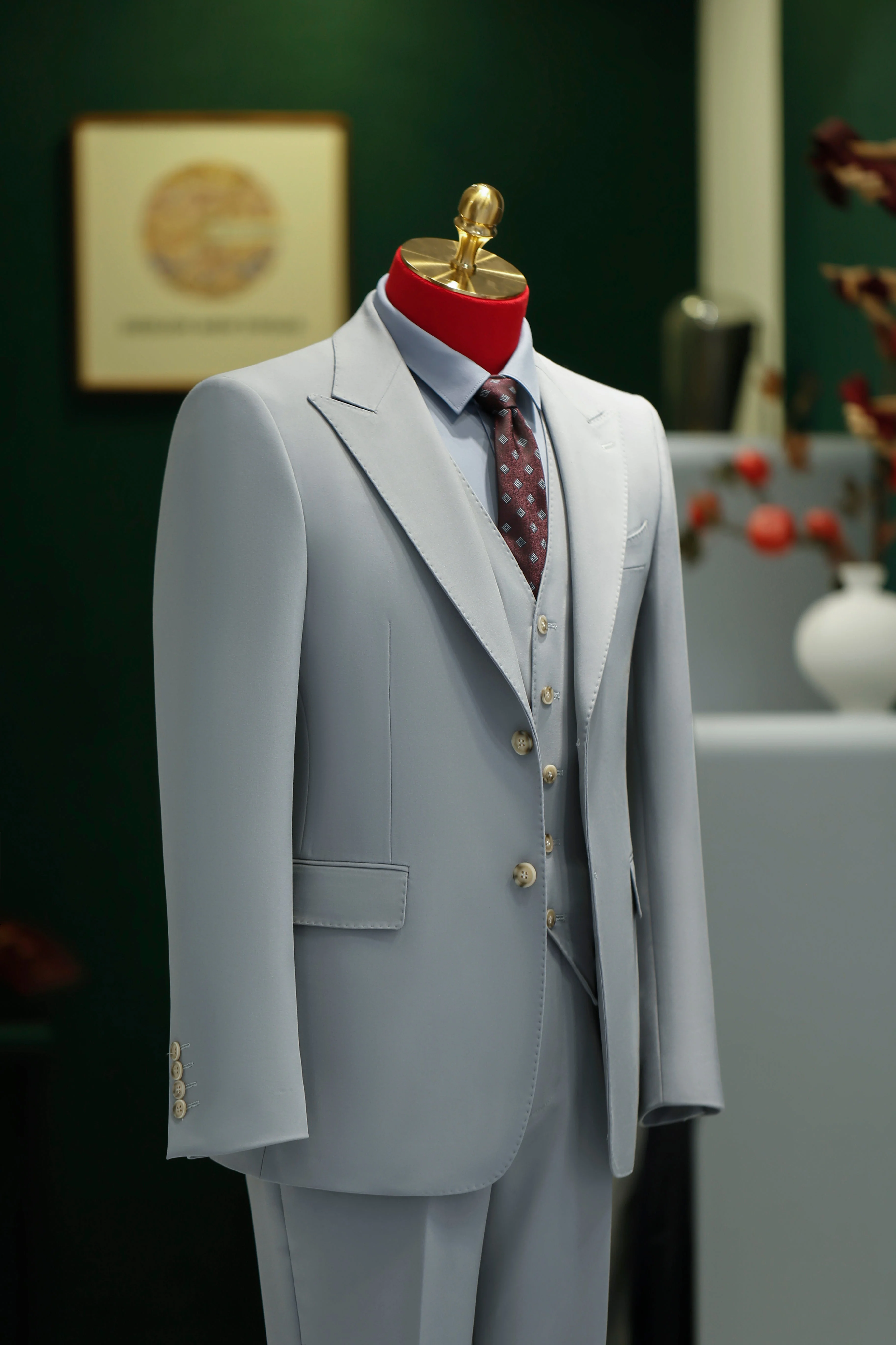 Light Grey Three Piece Wool Suit For Groom And Business Formal - Image 2