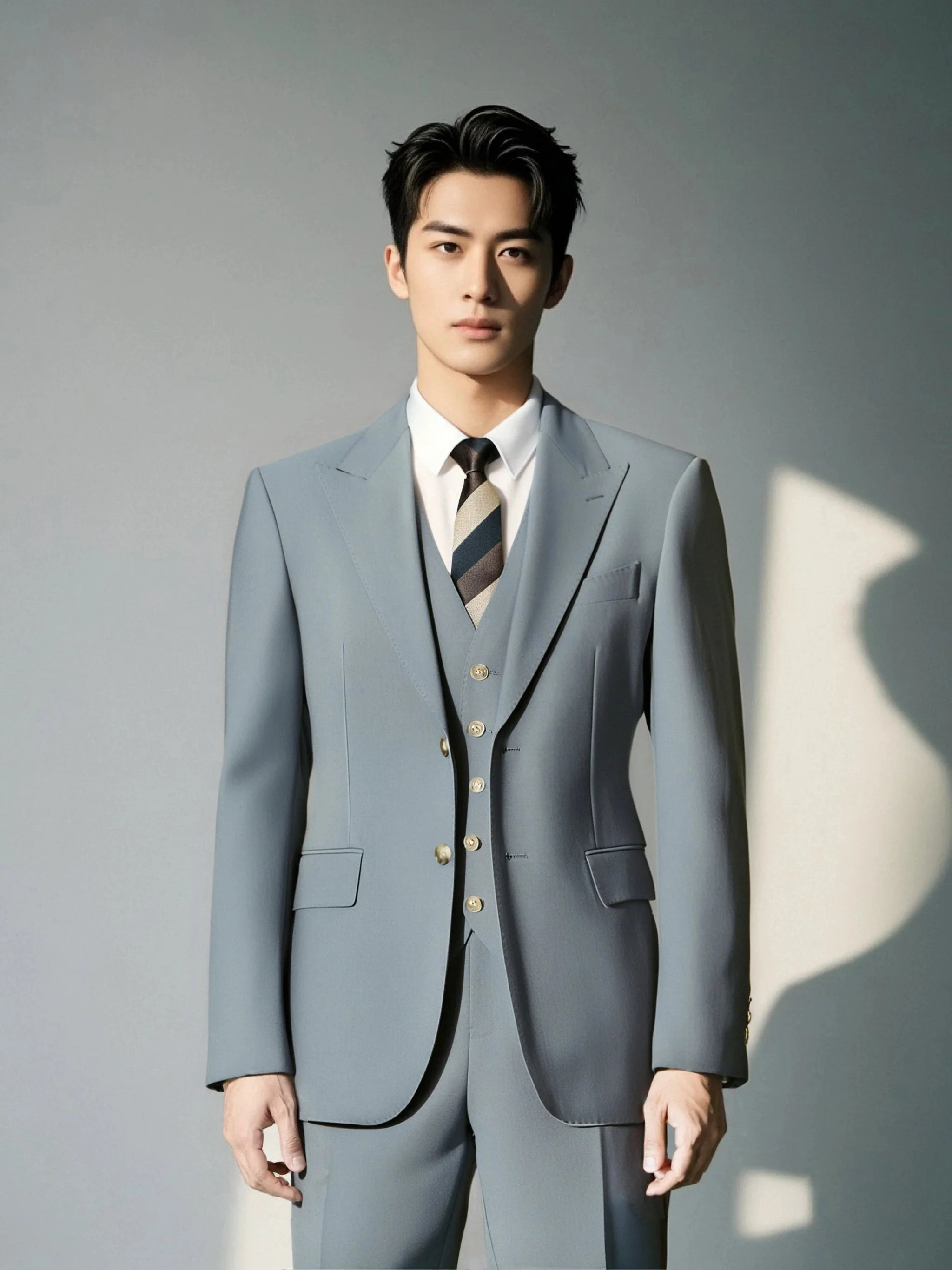 Light Grey Three Piece Wool Suit For Groom And Business Formal - Image 7